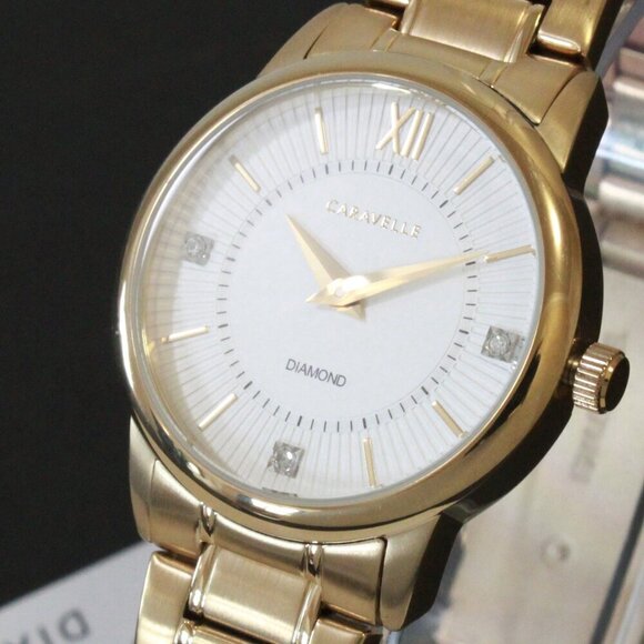 Caravelle Ladies Casual Watch By Bulova Diamond Accents Gold Tone 30mm main image 6